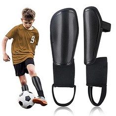 19 X SOCCER SHIN GUARDS FOR KIDS YOUTH, SHIN PADS SLEEVES WITH SLIP-IN INSERT POCKET PROTECTIVE SOCCER EQUIPMENT 4-15 YEAR OLD BOYS GIRLS TEENS (M, BLACK) - TOTAL RRP £136: LOCATION - F