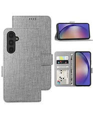 16 X FOLIO WALLET CASE FOR SAMSUNG GALAXY A54 5G, CASE COVER CARD HOLSTER CANVAS FLIP/FOLIO SOFT TPU BUMPER WITH KICKSTAND ULTRA SLIM STRONG MAGNETIC CLOSURE FOR SAMSUNG GALAXY A54 5G 2023 (GRAY) - T