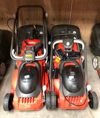 X2 FLYMO LAWNMOWER PLUS 2 FLYMO BATTERIES AND CHARGERS: LOCATION - RACK(COLLECTION OR OPTIONAL DELIVERY AVAILABLE)