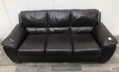 BROWN LEATHER 3 SEATER SOFA: LOCATION - FLOOR(COLLECTION OR OPTIONAL DELIVERY AVAILABLE)