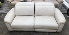 CREAM LEATHER RECLINER 3 SEATER SOFA : LOCATION - FLOOR(COLLECTION OR OPTIONAL DELIVERY AVAILABLE)