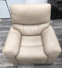 CREAM LEATHER RECLINER ARMCHAIR : LOCATION - FLOOR(COLLECTION OR OPTIONAL DELIVERY AVAILABLE)