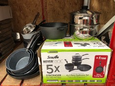 QTY OF KITCHEN ITEMS TO INCLUDE SCOVILLE 4+1 PIECE COOKWARE : LOCATION - RACK(COLLECTION OR OPTIONAL DELIVERY AVAILABLE)