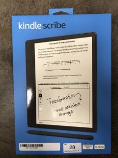 KINDLE SCRIBE (16 GB), THE FIRST KINDLE AND DIGITAL NOTEBOOK, ALL IN ONE, WITH A 10.2" 300 PPI PAPERWHITE DISPLAY, INCLUDES PREMIUM PEN. SEALED: LOCATION - RACK