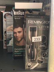 QTY OF ITEMS TO INCLUDE REMINGTON LITHIUM BARBA BEARD TRIMMER - ADVANCED CERAMIC BLADES, 9 LENGTH SETTINGS, POP-UP TRIMMER, COMB ATTACHMENT, 60-MINUTE RUNTIME, CORDLESS - MB350L: LOCATION - B RACK
