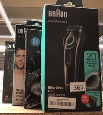 QTY OF ITEMS TO INCLUDE BRAUN BEARD TRIMMER SERIES 3 & HAIR CLIPPERS, WITH LIFETIME SHARP BLADES EASILY CUT THROUGH LONG OR THICK HAIR, PRECISION DIAL FOR 20 LENGTH SETTINGS IN 0.5 MM STEP SIZES, BT3