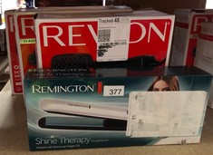 QTY OF ITEMS TO INCLUDE REMINGTON SHINE THERAPY HAIR STRAIGHTENER WITH ADVANCED CERAMIC COATING INFUSED WITH MOROCCAN ARGAN OIL FOR SLEEK & SMOOTH GLIDE, FLOATING PLATES, DIGITAL DISPLAY, 9 SETTINGS