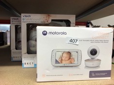 QTY OF ITEMS TO INCLUDE MOTOROLA NURSERY VM 855 CONNECTED WIFI VIDEO BABY MONITOR - WITH MOTOROLA NURSERY APP AND 5-INCH PARENT UNIT - NIGHT VISION, TEMPERATURE AND TWO-WAY TALK: LOCATION - B RACK