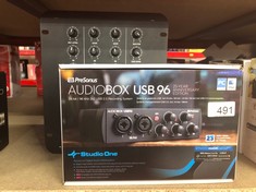 QTY OF ITEMS TO INCLUDE PRESONUS AUDIOBOX 96 - USB, AUDIO INTERFACE, FOR RECORDING, STREAMING, PODCASTING WITH SOFTWARE BUNDLE INCLUDING STUDIO ONE ARTIST, ABLETON LIVE LITE DAW, 25TH ANNIVERSARY EDI