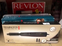 QTY OF ITEMS TO INCLUDE REMINGTON BLOW & DRY CARING AIR STYLER HOT BRUSH - IDEAL FOR STYLING SHORT HAIR, 2 ATTACHMENTS: 19MM & 25MM BRUSH, 2 HEAT & 2 SPEED SETTINGS, SWIVEL CORD, 400W, AS7100: LOCATI
