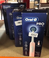 QTY OF ITEMS TO INCLUDE ORAL-B PRO 1 ELECTRIC TOOTHBRUSHES FOR ADULTS WITH 3D CLEANING, GIFTS FOR WOMEN / MEN, 1 TOOTHBRUSH HEAD, GUM PRESSURE CONTROL, 2 PIN UK PLUG, PINK: LOCATION - C RACK