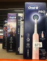 QTY OF ITEMS TO INCLUDE ORAL-B PRO 1 ELECTRIC TOOTHBRUSHES FOR ADULTS WITH 3D CLEANING, GIFTS FOR WOMEN / MEN, 1 TOOTHBRUSH HEAD, GUM PRESSURE CONTROL, 2 PIN UK PLUG, PINK: LOCATION - C RACK