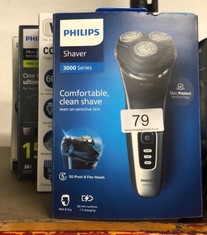 QTY OF ITEMS TO INCLUDE PHILIPS ELECTRIC SHAVER 3000 SERIES - WET & DRY ELECTRIC SHAVER FOR MEN WITH SKIN PROTECT TECHNOLOGY IN SPACE GREY, POP-UP BEARD TRIMMER, CORDLESS SHAVER WITH TRAVEL POUCH (MO