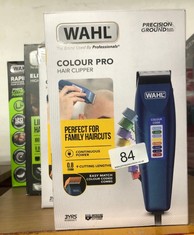 QTY OF ITEMS TO INCLUDE WAHL COLOUR PRO CORDED CLIPPER, HEAD SHAVER, MEN'S HAIR CLIPPERS, COLOUR CODED GUIDES, FAMILY AT HOME HAIRCUTTING: LOCATION - A RACK