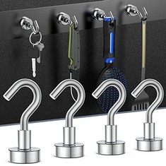 76 X WINDDANCER MAGNETIC HOOKS, 22LBS HEAVY DUTY RARE EARTH NEODYMIUM MAGNET HOOKS WITH NICKEL COATING, CRUISE, KITCHEN, HOME, WORKPLACE, OFFICE, CABINS, GRILL AND GARAGE ETC (SILVER, PACK OF 4) - TO