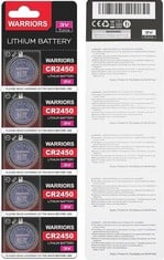 38 X WARRIORS 5X 2450 CR2450 COIN BUTTON CELL 3V 3 VOLT LITHIUM BATTERIES BATTERY CHILD RESISTANCE SAFETY PACKAGE RETAIL PACK - TOTAL RRP £134: LOCATION - B RACK