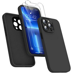 21 X ENSCO 4 IN 1 DESIGNED FOR IPHONE 13 PRO SILICONE CASE, WITH 2 PACK SCREEN PROTECTOR + 1 PHONE STAND, FULL COVER [ENHANCED CAMERA PROTECTION] 6.1" CASE [ANTI-SCRATCH MICROFIBER LINING], BLACK - T