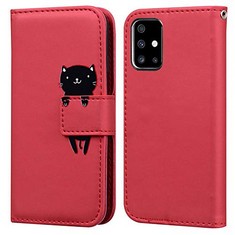 50 X AILISI CASE FOR SAMSUNG GALAXY A51, CUTE CARTOON ANIMAL LEATHER WALLET FLIP CASE CREATIVE MAGNETIC PROTECTIVE COVER WITH SHOCKPROOF TPU, STAND FUNCTION CARD SLOTS, RED CAT - TOTAL RRP £333:: LOC