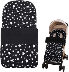 QTY OF ASSORTED ITEMS TO INCLUDE UNIVERSAL PUSHCHAIR FOOTMUFF. WARM FLEECE LINED BLANKET FOR BUGGY. BLACK. : LOCATION - D RACK