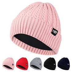 31 X HASAGEI WINTER BEANIE HAT, WARM WINTER HATS FOR MEN WOMEN, SOFT FLEECE LINED BEANIE, DOUBLE LAYER THICKEN KNIT HAT, WINDPROOF THERMAL HAT FOR DAILY AND OUTDOOR SPORTS PINK - TOTAL RRP £188: LOCA
