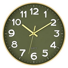 QTY OF ASSORTED ITEMS TO INCLUDE 12" SILENT NON-TICKING WALL CLOCK. GOLDEN GREEN. TOTAL RRP £177: LOCATION - D RACK