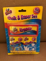 QTY OF ASSORTED ITEMS TO INCLUDE 25 PIECE CHALK AND ERASER SET. : LOCATION - D RACK
