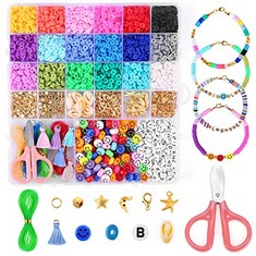 12 X ECBERT 5200 PCS CLAY BEADS AND SMILE LETTER BEADS, 24 COLORS 6MM POLYMER CLAY BEADS AND ROUND SPACER HEISHI BEADS WITH PENDANT CHARMS AND 4 ELASTIC STRINGS FOR NECKLACE BRACELET JEWELRY MAKING K