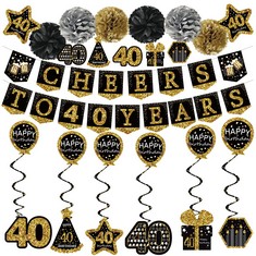 20 X HAPPY 40TH BIRTHDAY DECORATIONS FOR WOMEN, CHEERS TO 40 YEARS ROSE GOLD GLITTER BANNER FOR WOMEN, 6 PAPER POMS, 6 HANGING SWIRL, 7 DECORATIONS STICKERS. 40 YEARS OLD PARTY SUPPLIES GIFTS FOR WOM
