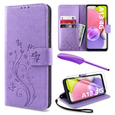 38 X YIRSER CASE COMPATIBLE WITH SAMSUNG GALAXY A13 4G CASE WITH SCREEN PROTECTOR AND TOUCH PEN, FOR WOMEN MEN MAGNETIC KICKSTAND LEATHER FLIP STAND CARD SLOTS WALLET PROTECTIVE FOLIO COVER - PURPLE
