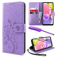 39 X YIRSER CASE COMPATIBLE WITH SAMSUNG GALAXY A13 4G CASE WITH SCREEN PROTECTOR AND TOUCH PEN, FOR WOMEN MEN MAGNETIC KICKSTAND LEATHER FLIP STAND CARD SLOTS WALLET PROTECTIVE FOLIO COVER - PURPLE