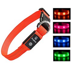 38 X LIGHT UP DOG COLLAR RECHARGEABLE, FLASHING DOG COLLAR LIGHT ADJUSTABLE FOR SMALL MEDIUM LARGE DOGS WITH 3 GLOWING MODES GLOW IN THE DARK COLLAR DOG LIGHTS FOR NIGHT WALKING, ORANGE XS - TOTAL RR