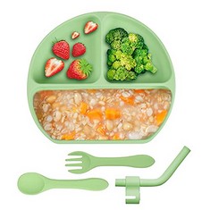 13 X 1 SET BABY PLATE, ZONEYAN BABY PLATE WITH SUCTION CUP, BABY PLATE NON-SLIP, CHILDREN'S PLATE, BABY PLATE SILICONE SET, WITH BABY SPOON, FORKS AND ATTACHABLE STRAWS, BPA-FREE - TOTAL RRP £141: LO