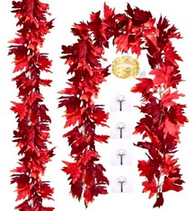 22 X 2 PACK ARTIFICIAL MAPLE LEAVES GARLAND FALL AUTUMN HANGING PLANT, CONTAINS A 3M LIGHT STRING?HOME WALL DOORWAY FIREPLACE DECOR FOR THANKSGIVING PARTY CHRISTMAS WEDDING(2 X 6FT) - TOTAL RRP £183: