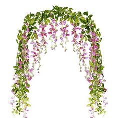 28 X BENUAN 2 X 7.55 FEET ARTIFICIAL WISTERIA VINE FLOWERS FAKE WISTERIA HANGING PLANTS GARLAND FOR GARDEN WEDDING HOME OUTDOOR DECORATION, PINK - TOTAL RRP £163: LOCATION - G RACK