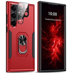116 X JOYTRA FOR SAMSUNG GALAXY S23 ULTRA CASE, 360 ROTATABLE KICKSTAND RING GALAXY S23 ULTRA CASE WITH [1* CAMERA PROTECTOR] HEAVY DUTY 10FT MILITARY GRADE SHOCKPROOF CASE FOR S23 ULTRA 5G - RED - T