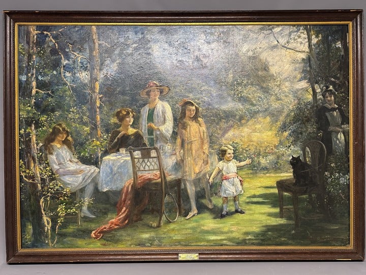 Harold Harvey Signed Painting ,"In A Sunlit Garden" June 1912 - Frame 160x102cm (E42864)