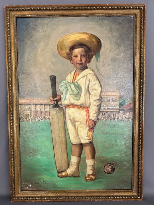 Archibald Stuart-Wortley Signed Painting "Boy cricketer" Master Seiver 1887 St Johns Wood - Frame 143x99cm (H68123)