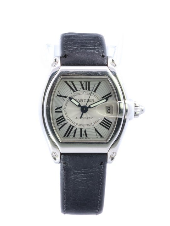 Cartier Roadster Ref: 2510 Automatic Watch. 37mm Stainless Steel Case with Silver Dial and Black Leather Strap with Cartier Stainless Steel Clasp. Age: Unknown. No box or paperwork. Brief Condition R