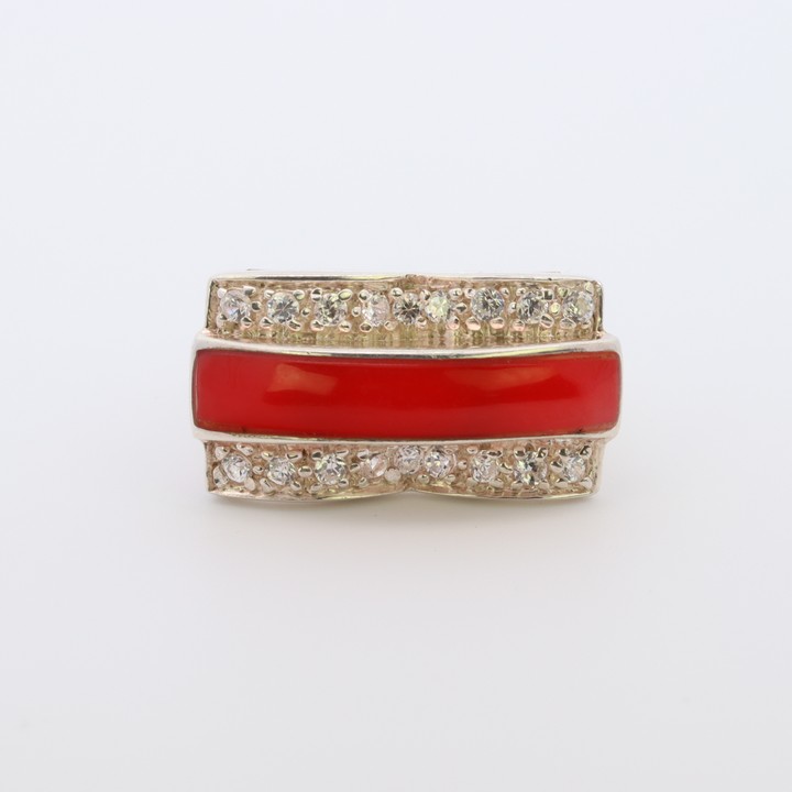 Silver Red Line and Clear Stones Ring, Size N½, 7.4g (VAT Only Payable on Buyers Premium)