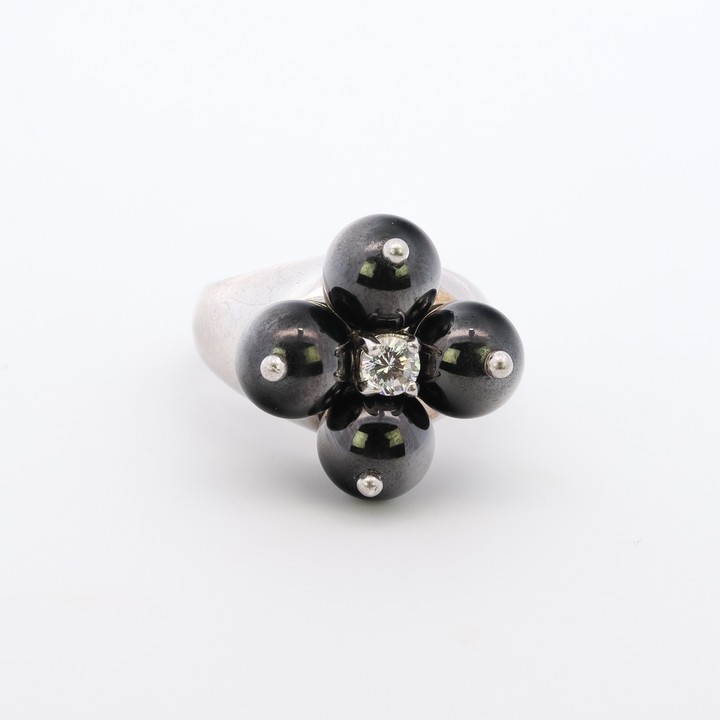 Silver Black Onyx and Clear Stone Ring, Size N, 13.4g (VAT Only Payable on Buyers Premium)