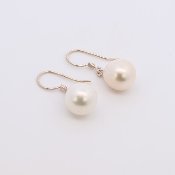 Silver Freshwater White Pearl AAA Drop Earrings, 9x11mm, 3.1g (VAT Only Payable on Buyers Premium)