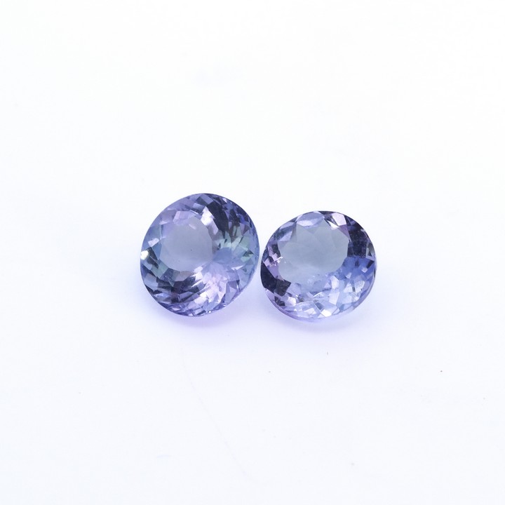 1.76ct Tanzanite Faceted Round-cut Pair of Gemstones, 6mm