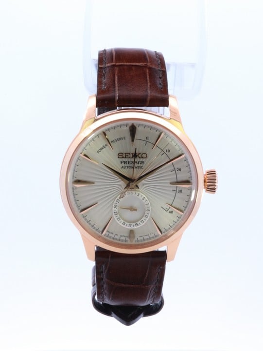 Seiko Presage Automatic Watch with Brown Leather Strap, 40mm Stainless Steel Rose Colour Case (VAT Only Payable on Buyers Premium)