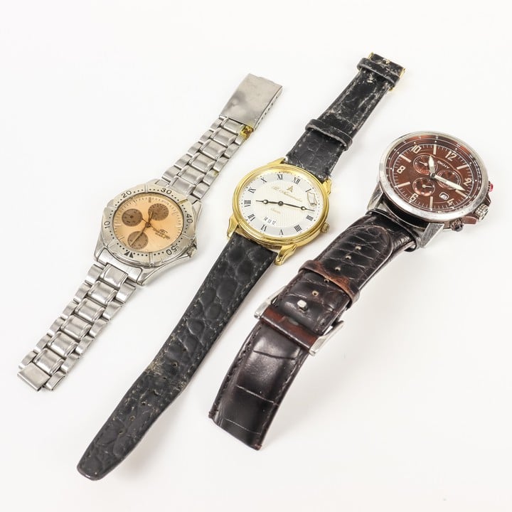 A St Alexander Quartz Watch with Brown Leather Strap, Giani Giorgio Quartz Stainless Steel Watch, DKNY 45mm Steel Case Watch with Brown Leather Strap (faulty) (VAT Only Payable on Buyers Premium)