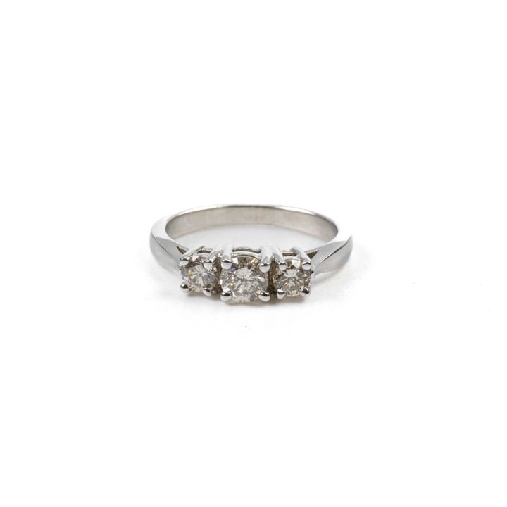 14K White 0.70ct Three Stone Diamond Ring, Size K, 3.2g.  Auction Guide: £450-£550 (VAT Only Payable on Buyers Premium)