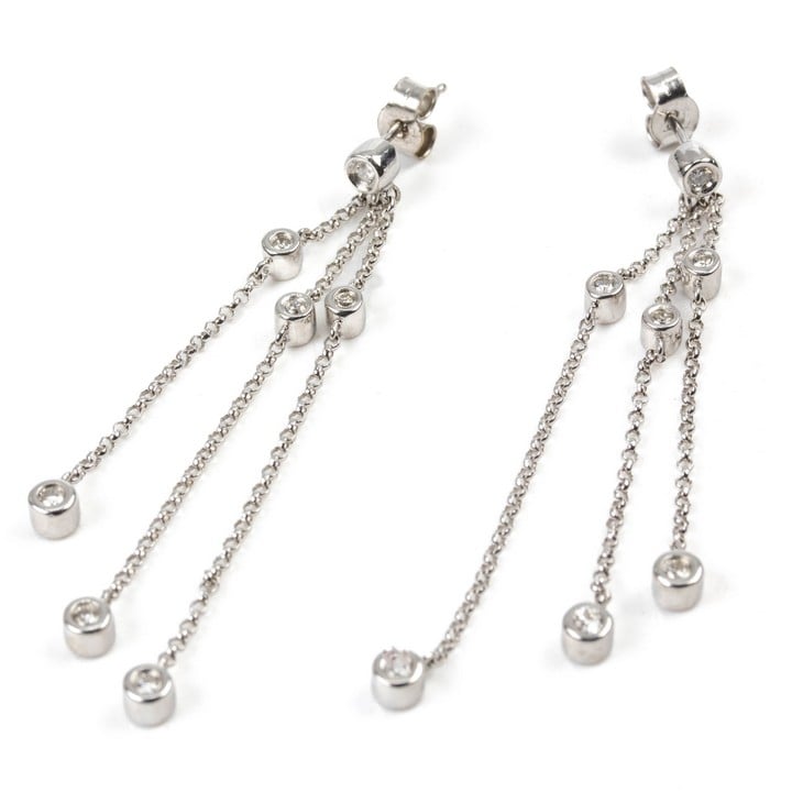 18K White 0.42ct Diamond Three Strand Drop Earrings, 5.5cm, 5g.  Auction Guide: £350-£450 (VAT Only Payable on Buyers Premium)