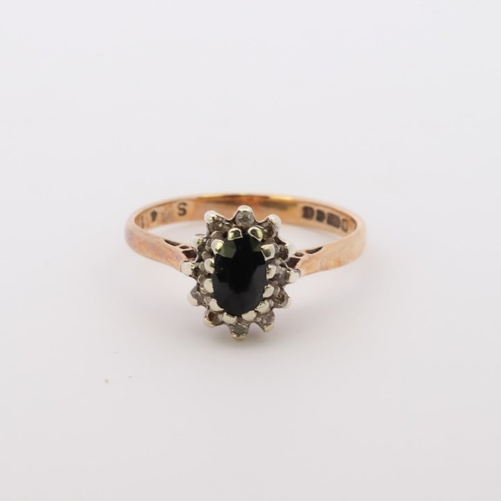 9ct Yellow Gold Blue Stone and Diamond Halo Ring, Size J, 1.8g (VAT Only Payable on Buyers Premium)