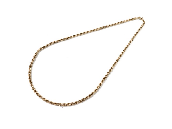 9ct Yellow Gold Rope Chain, 48cm, 8.7g.  Auction Guide: £150-£200 (VAT Only Payable on Buyers Premium)