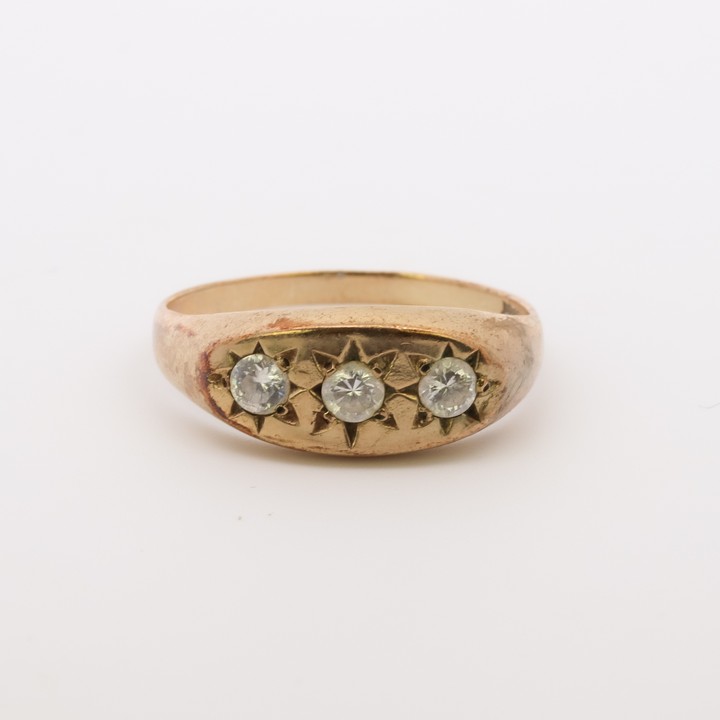 9ct Yellow Gold CZ Three Stone Ring, Size X½, 3.3g (VAT Only Payable on Buyers Premium)