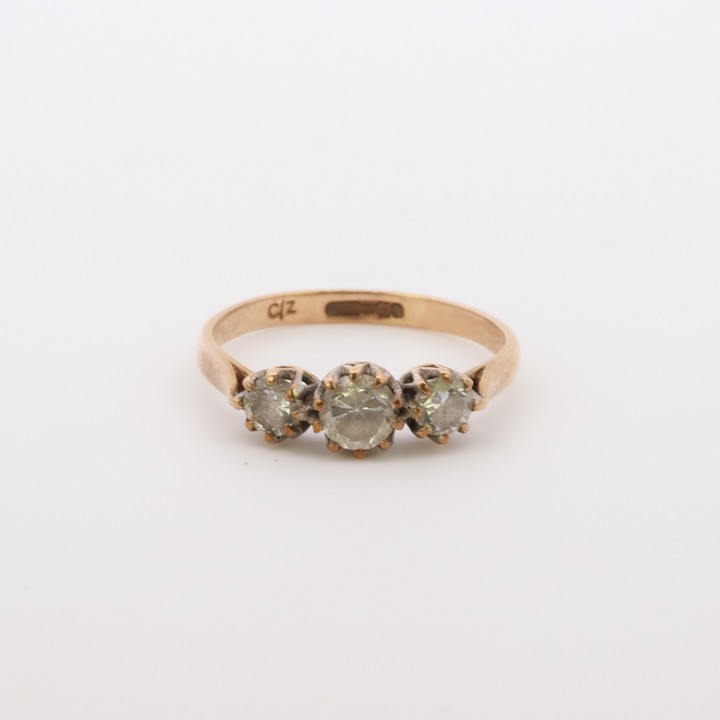 9ct Yellow Gold CZ Three Stone Ring, Size J, 1.4g (VAT Only Payable on Buyers Premium)